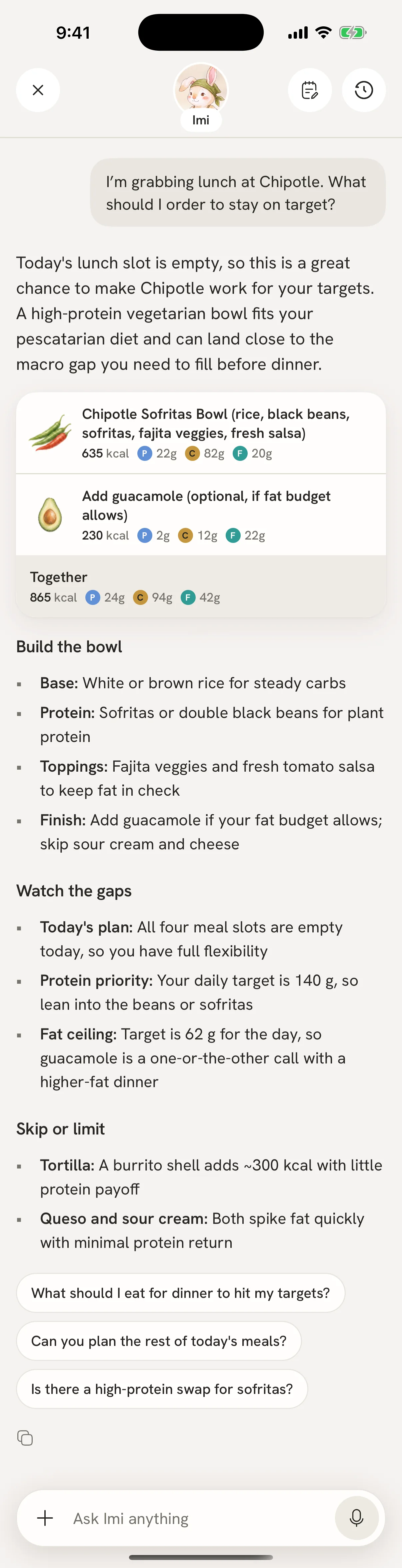 Imi's full answer to: What should I order at Chipotle?