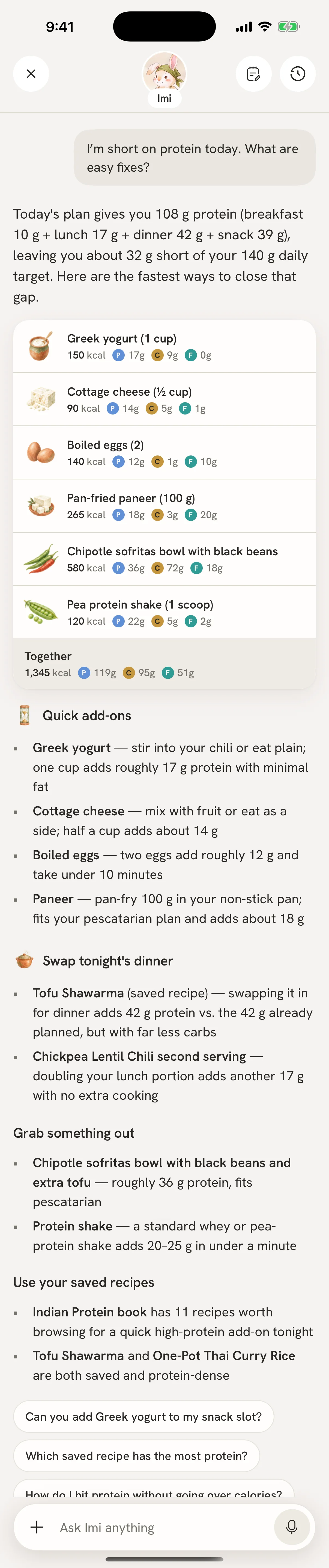 Imi's full answer to: I'm short on protein today. Easy fixes?